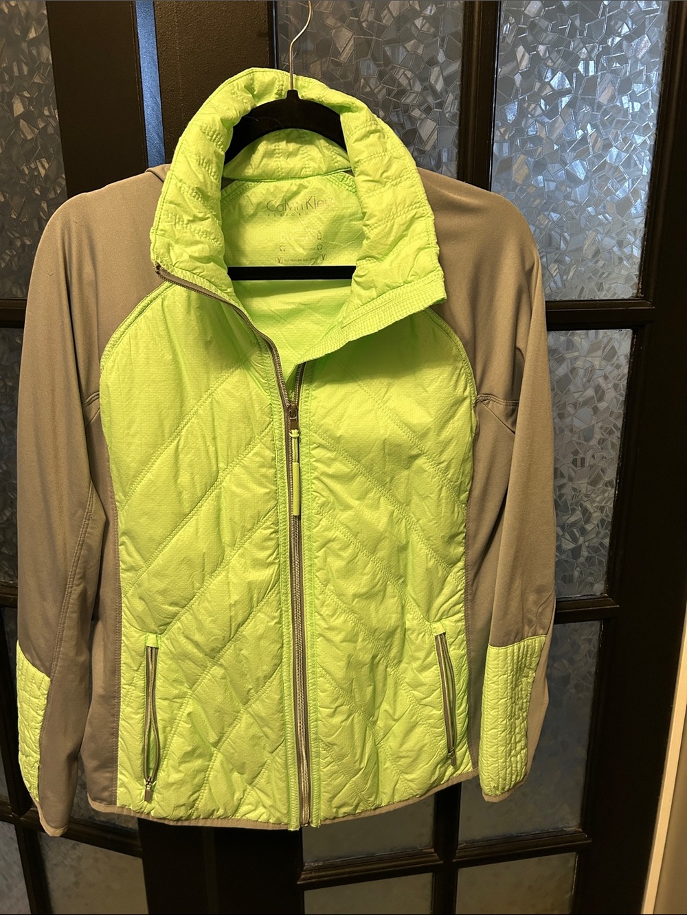 Calvin Klein Lime Green and Gray Quilted Puffer Jacket